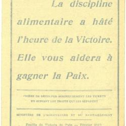 Tickets rationnement Février 1919 - 100 grammes de Pain - Etat : SUP