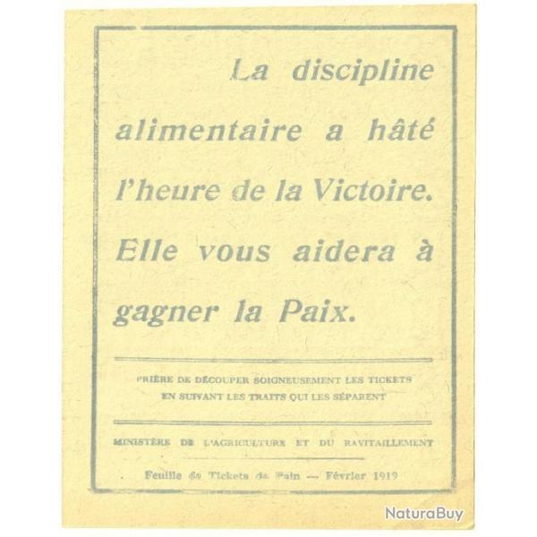 Tickets rationnement Fvrier 1919 - 100 grammes de Pain - Etat : SUP