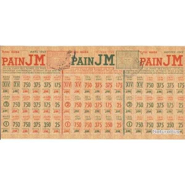 Tickets rationnement de Pain - Janvier Fvrier Mars 1949 Etat : SUP