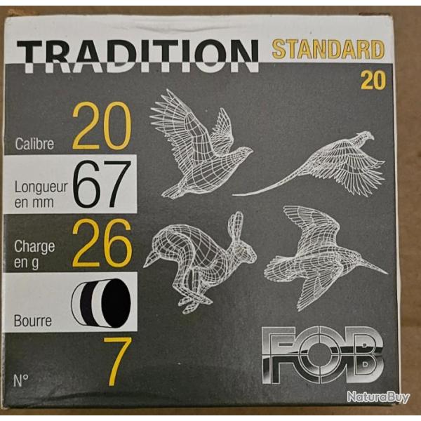 Cartouches Fob tradition calibre 20/67 en 26gr plomb N7