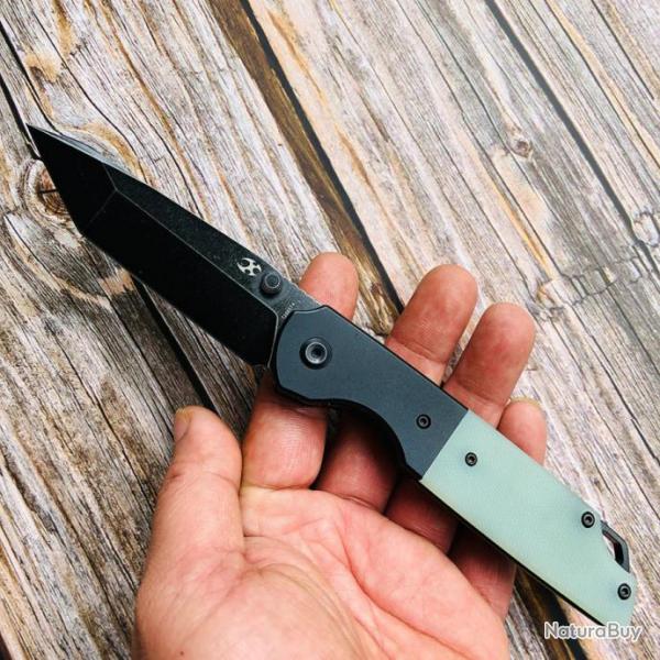 Couteau Kansept Warrior Jade Manche G10 Lame Tanto Acier D2 IKBS Linerlock Clip KT1005T4