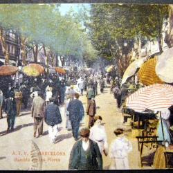 Carte postale ancienne, Spain, Espagne, Barcelone - Rambla de las Flores 1922