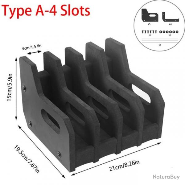 Prsentoir pour arme de poing en mousse EVA - Modle A 4 emplacements