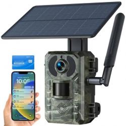 Caméra de chasse solaire 2K 14MP Trail Camera 120°grand angle 940nm Vision nocturne et 4G SIM/APP