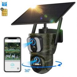 Caméra de Chasse Solaire 4G LTE Double Objectif Vision Nocturne Infrarouge avec Carte SIM - IP66