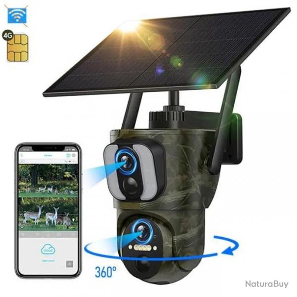 Camra de Chasse Solaire 4G LTE Double Objectif Vision Nocturne Infrarouge avec Carte SIM - IP66