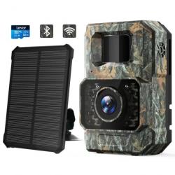 Caméra de Chasse WIFI Bluetooth 48MP 1080P 850nm LED Avec Panneau solaire 2000mah & Carte 32Go