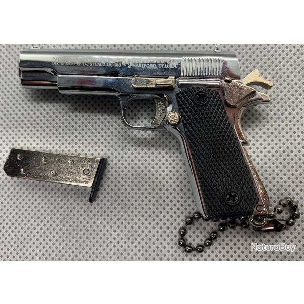 COLT 1911 Chrome avec 1 chargeur, 1 munition + Boite Offerte (Miniature - chelle 1:3)