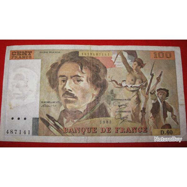 France  billet de 100 francs E.Delacroix de 1982 ttb