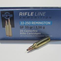 BOITE 20 CARTOUCHES PARTIZAN CALIBRE 22-250 REMINGTON 55 GRAINS SP