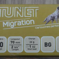 Cartouches TUNET MIGRATION Cal 20 70 BG 28 Grammes