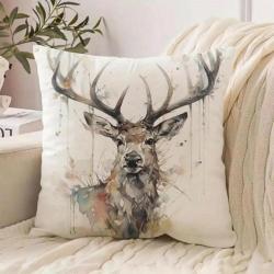 3x Housse de coussin lot de 3 juste de décoration de coussin 45x45cm Motif cerf .