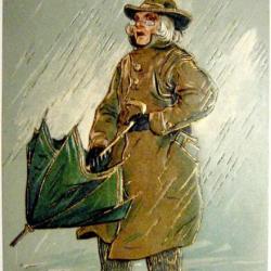 Carte postale ancienne Femme avec un parapluie, sceau en relief 1900's