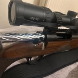 Carabine 308 avec silencieux Stalon victor lunette hawke endurance 30wa 2.5*10*50