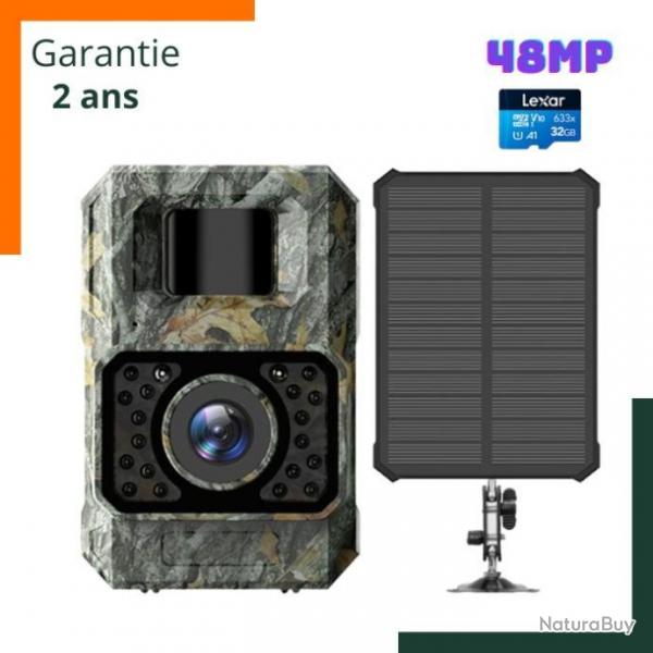 Camra de chasse solaire 48MP - Angle 100 - 0,1s - Etanche - Carte 32 go - Garantie 2 ans