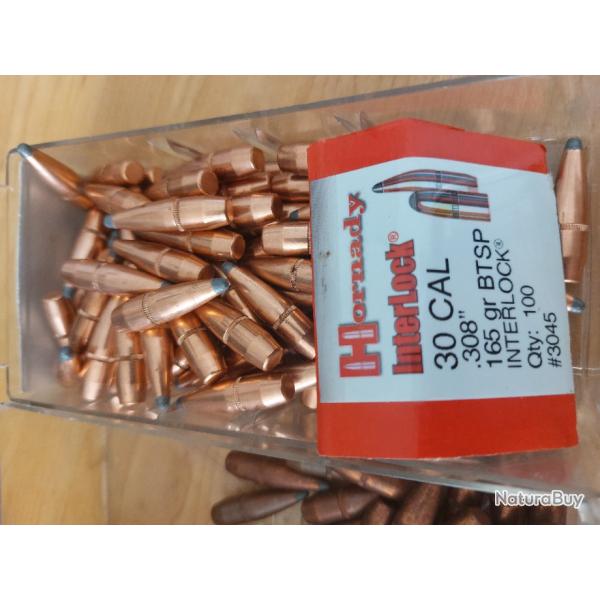 Ogives Hornady Cal 308 165grs BTSP