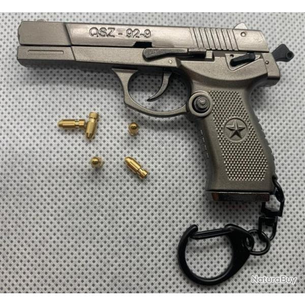 Pistolet QSZ 92-9 Argent avec marquage + 1 chargeur + 5 balles + Boite mtallique (Miniature 1:3)