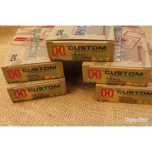 5 boites Hornady Custom calibre 308W, 220 grain InterLock