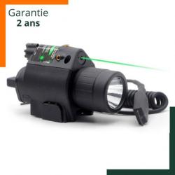 Viseur laser vert Picatinny avec rail de 20 mm avec lampe torche LED vert - Garantie 2 ans