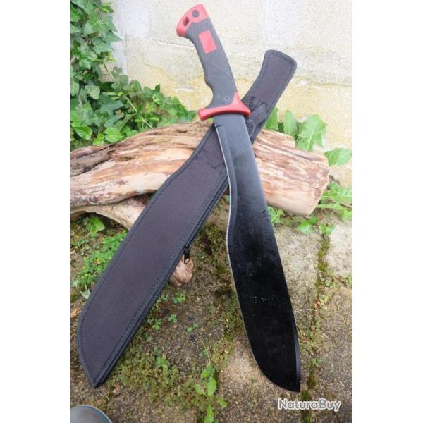 Machette Couteau Kukkri Bushcraft Parang Machete Lame Acier 65X13 Manche ABS Red/Black Etui Nylon 01