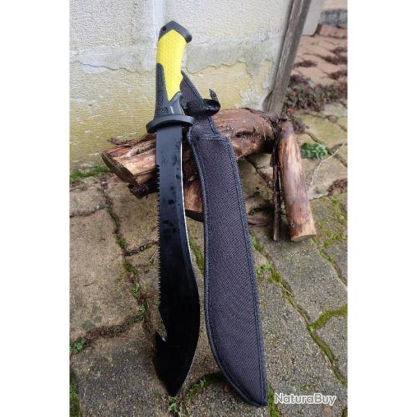 Coupe Coupe Bowie Machette Guide d'Amazonie Lame Acier 3Cr13 Manche ABS Black Yellow Etui Nylon 000