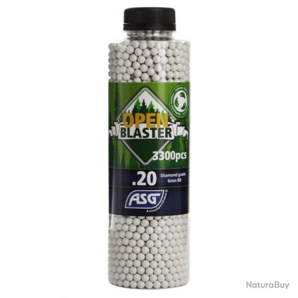 BILLES AIRSOFT BIO ASG OPEN BLASTER 0,20 g Blanches BOUTEILLE 3300 BBs