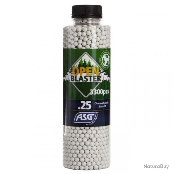 BILLES AIRSOFT BIO ASG OPEN BLASTER 0,25 g Blanches BOUTEILLE 3300 BBs