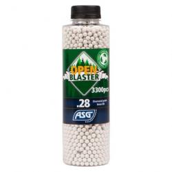 BILLES AIRSOFT BIO ASG OPEN BLASTER 0,28 g Blanches BOUTEILLE 3300 BBs