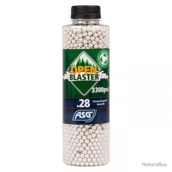 BILLES AIRSOFT BIO ASG OPEN BLASTER 0,28 g Blanches BOUTEILLE 3300 BBs