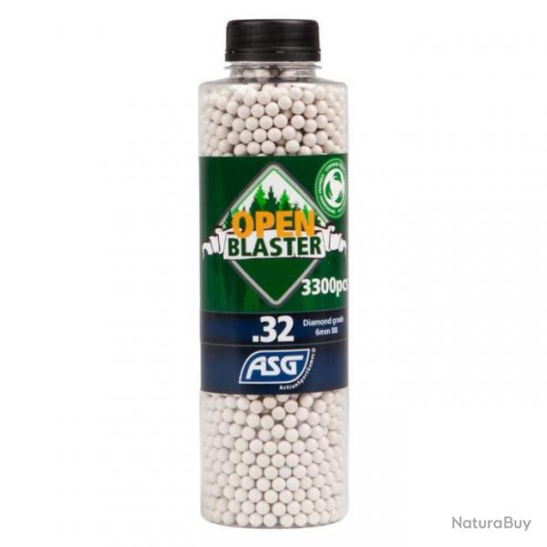 BILLES AIRSOFT BIO ASG OPEN BLASTER 0,32 g Blanches BOUTEILLE 3300 BBs