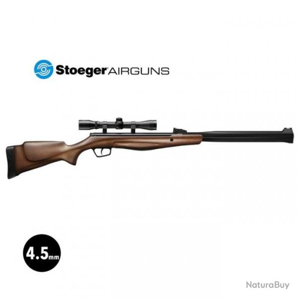 CARABINE AIR COMPRIME STOEGER RX20 - Plombs 4,5 mm 19.9J Lunette 4x32 et Silencieux S3 Bois