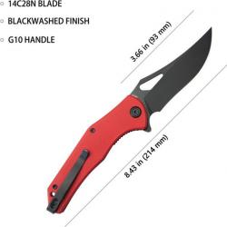 Couteau Kubey Phemius Red Manche G10 Lame Acier 14C28N Blk IKBS Linerlock Clip KUB149F