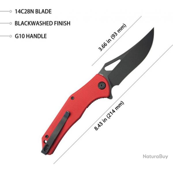 Couteau Kubey Phemius Red Manche G10 Lame Acier 14C28N Blk IKBS Linerlock Clip KUB149F