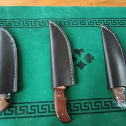 Lot de 3 Bushcraft Couteau de Chasse Survie Lame Carbone 1075 Manche Bois Etui Cuir Fabrication arti