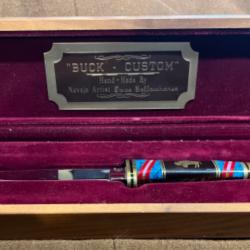 Rare couteau buck custom by navajo artist Dave Yellowhorse dans son coffret usa western bijou navajo