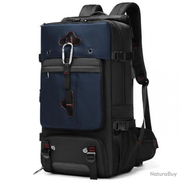 Sac  Dos Voyage 56-75L pour Week-End Pour Femmes Et Hommes Avec Port De Chargement USB Bleu