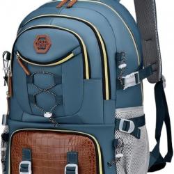 Sac à Dos de Loisirs Voyage Grande Capacité Randonnée en Tissu Oxford 45L Bleu