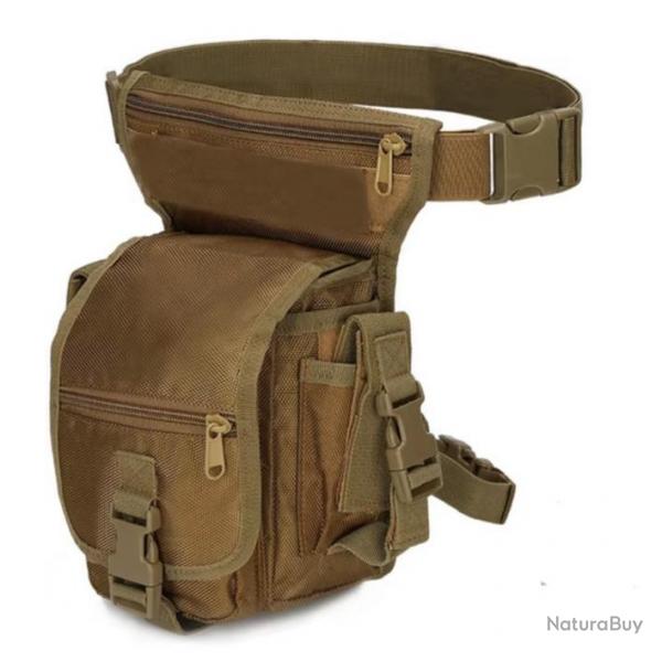 Sac de Taille Tactique Nylon 1000D Chasse, Randonne, Camping Ceinture rglable multi-poches Tan