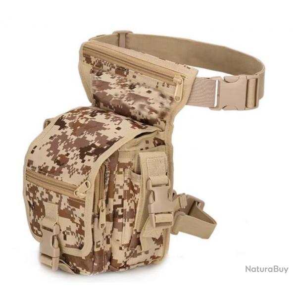 Sac de Taille Tactique Nylon 1000D Chasse, Randonne, Camping Ceinture rglable multi-poches Desert