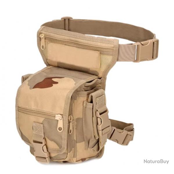 Sac de Taille Tactique Nylon 1000D Chasse, Randonne, Camping Ceinture rglable multi-poches Sand