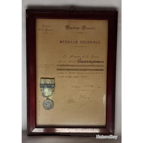 Mdaille colonial et son diplme annes 20 MAROC