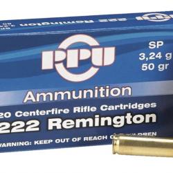 Boite de 20 cartouches PPU Calibre 222 Rem 50 gr Soft Point