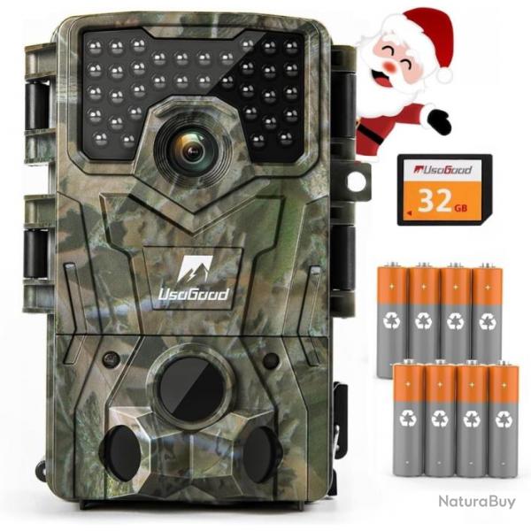 Camra de Chasse 36MP 4K HD 30fps Infrarouge Grand Angle 120 IP66 Batterie + carte 32GB