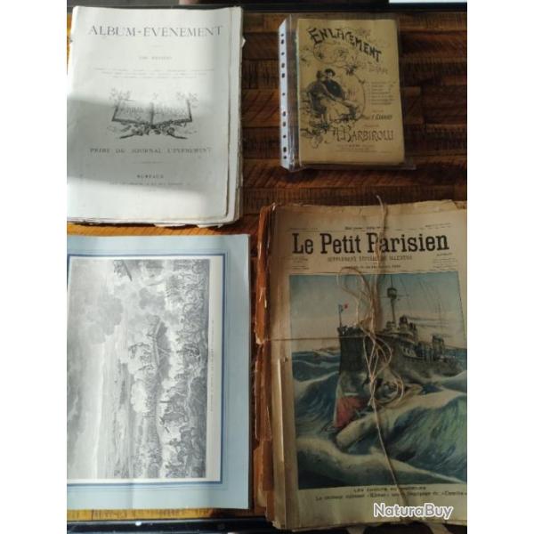 Lot d'anciens journaux, gravures et partitions