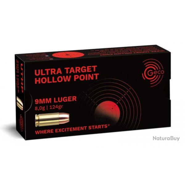 Munitions GECO cal.9mm PARA JHP Ultra Target Hollow Point 124 Gr 20 boites (1000 munitions )