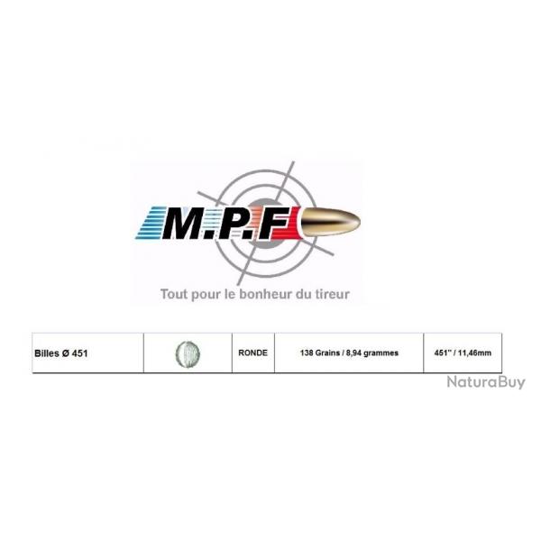 500 OgivesMPF plomb 44 rond Balles 138 Gr  457"