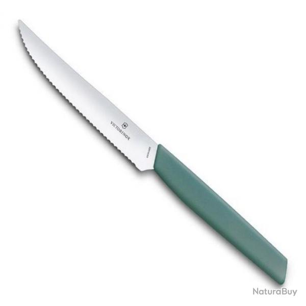 6 Couteaux  steak "Swiss Modern" 12 cm, Couleur vert sauge, Lame dentele [Victorinox]