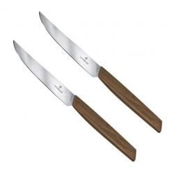 Set de 2 couteaux steak "Swiss Modern" noyer 12 cm, Tranchant plein [Victorinox]