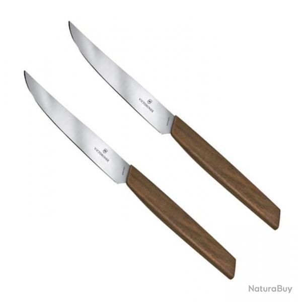 Set de 2 couteaux steak "Swiss Modern" noyer 12 cm, Tranchant plein [Victorinox]