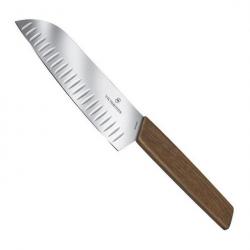 Couteau Santoku alvéolé "Swiss Modern" noyer 17 cm [Victorinox]